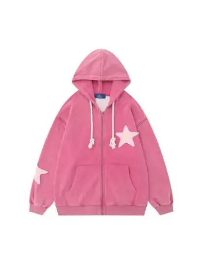 Removable Sleeves Star Zip-up Hoodie