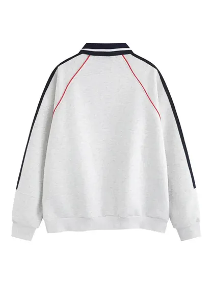 Contrasting Embroidered Letter Polo Neck Sports Hoodie