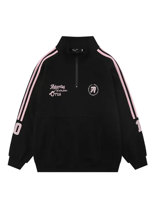 Vintage Three-bar Monogram Embroidered Half Zip Polo Sweatshirt