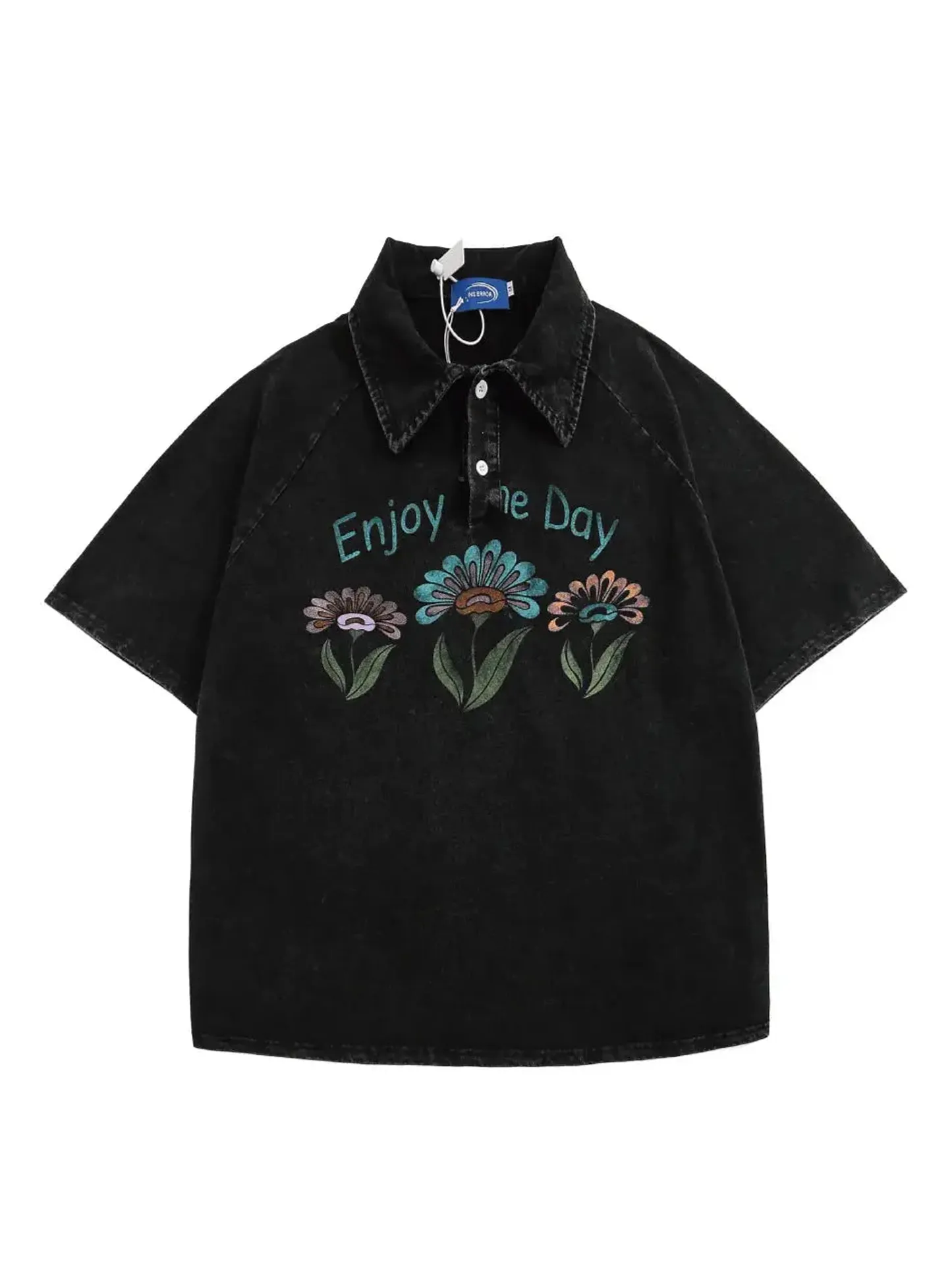 Enjoy The Day Flower Graphic Polo Shirt