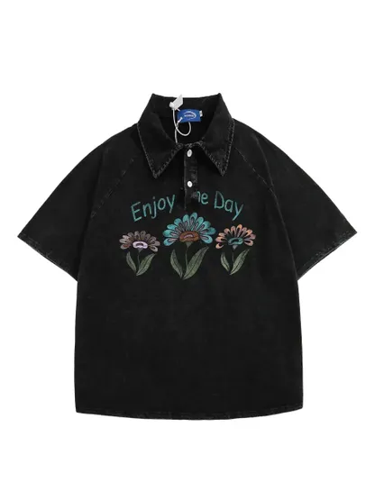 Enjoy The Day Flower Graphic Polo Shirt