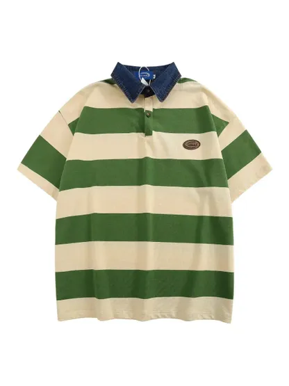 American Style Striped Button Polo Shirt