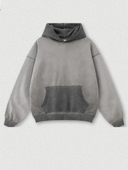 Wash Contrast Color Retro Gradient Casual Hoodie