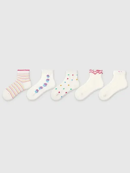 5PCS Colored Dotted Athletic Ankle Socks