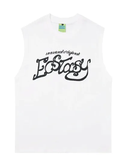 Retro Letter Printed Sleeveless Tee