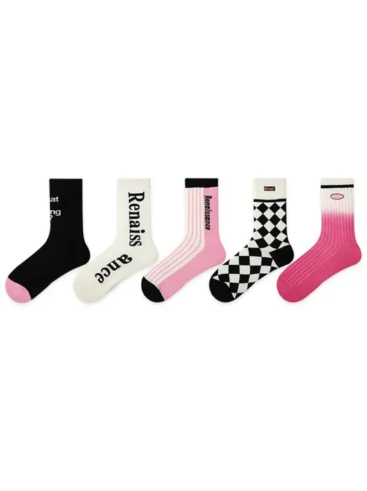 5 PCS Cool Girl Mid-tube Socks