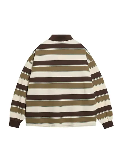 Embroidered Striped Polo Sweatshirt