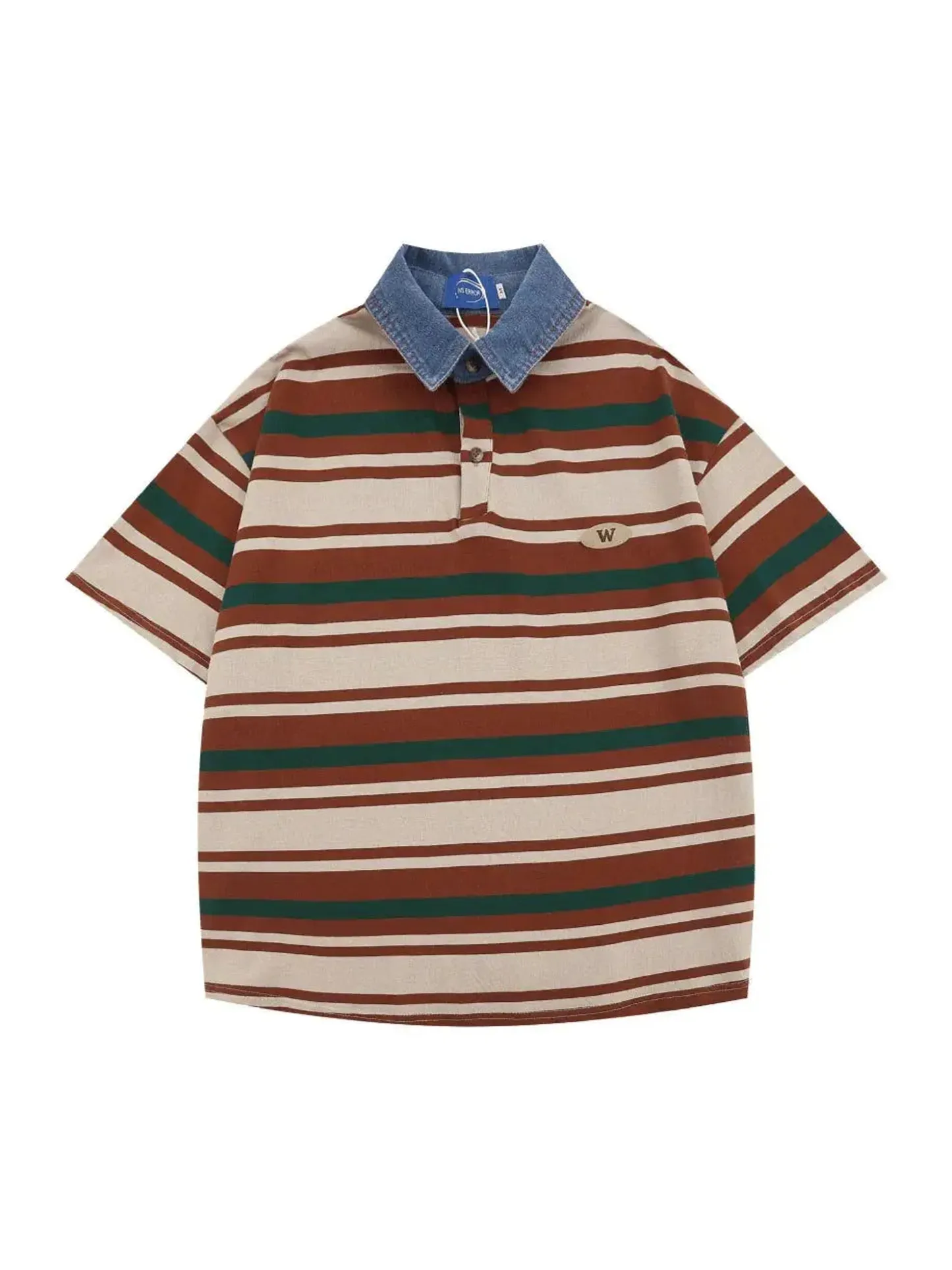 American Style Striped Button Polo Shirt