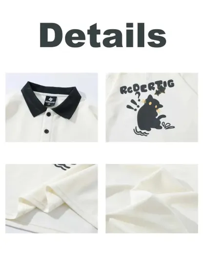 Y2K Cat Graphic Polo Collar Tees