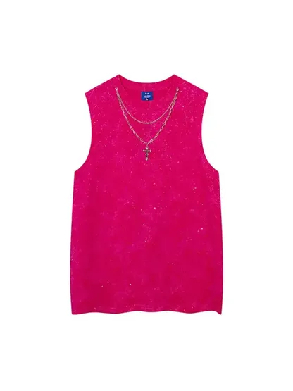 Sleeveless T-shirt with Cross Necklace