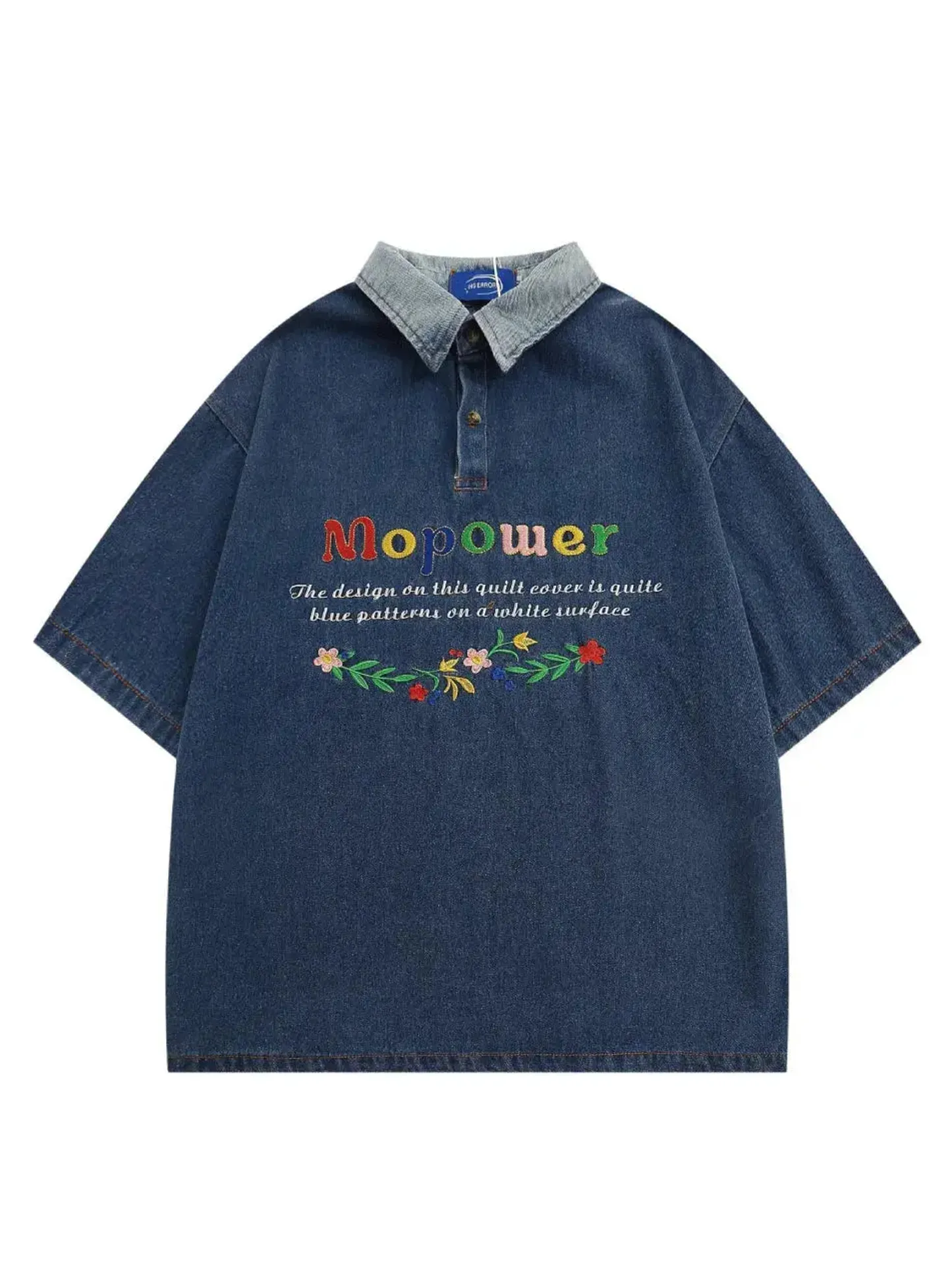 Blue Denim Button Polo Shirt