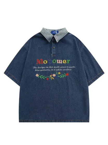 Blue Denim Button Polo Shirt