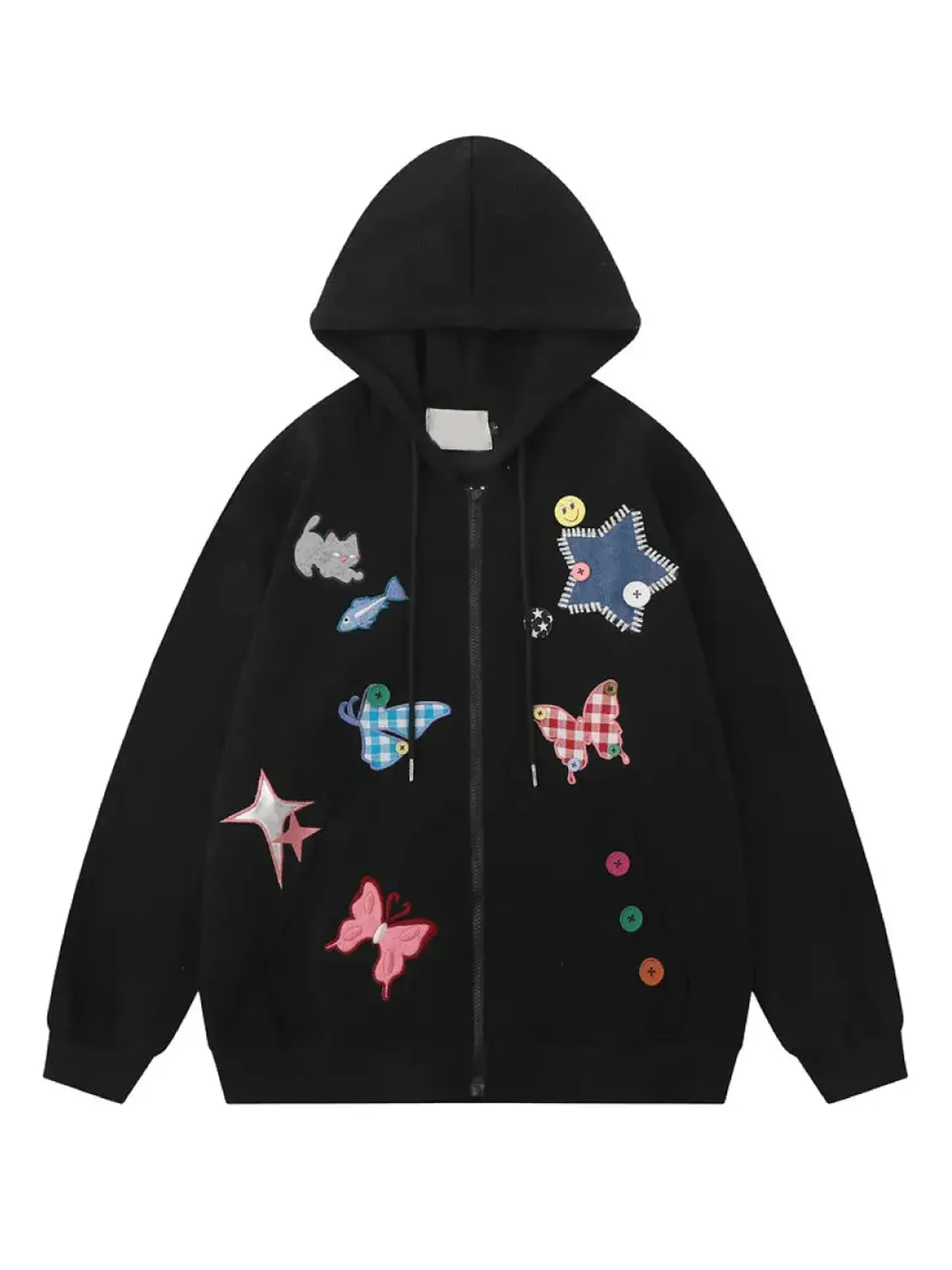 Cute Star Butterfly Buttons Zip Up Hoodie