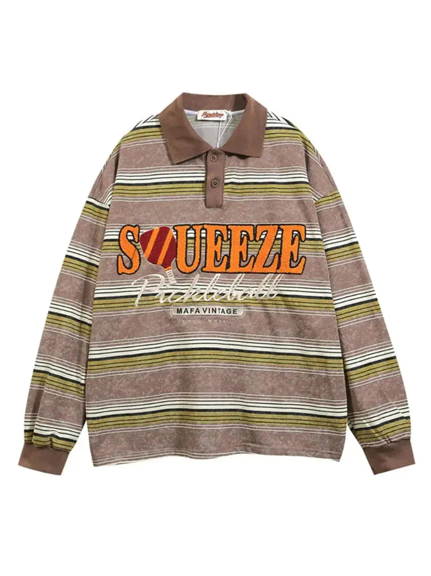 Embroidered Striped Polo Collar Hoodie