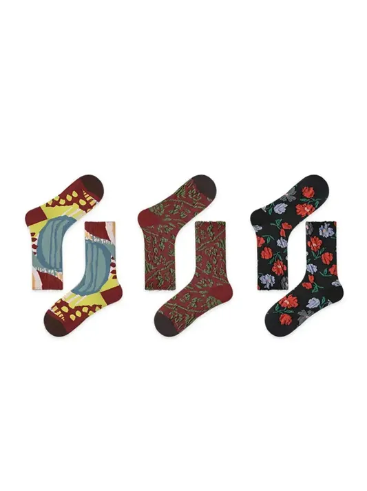 3 PCS Vintage Color Matching Socks