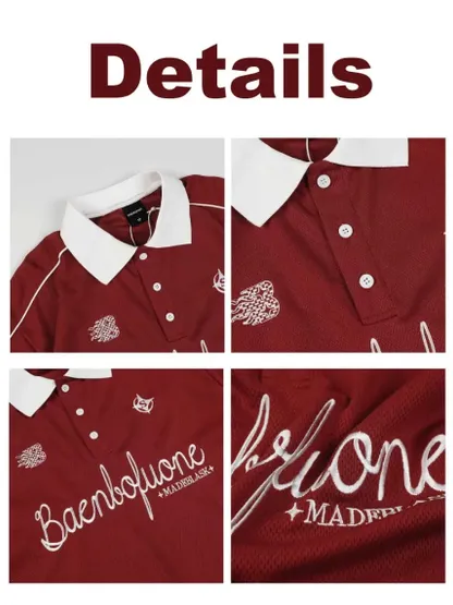 Letter Graphic Half Button Polo Shirt