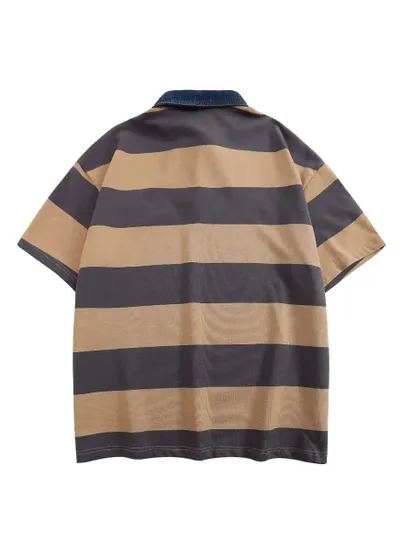 American Style Striped Button Polo Shirt