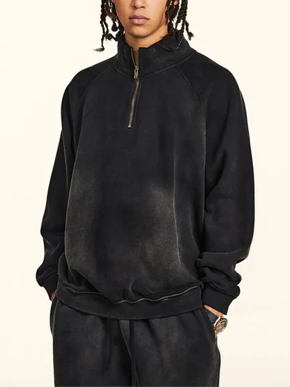 Washed Vintage Stand Collar Hoodie