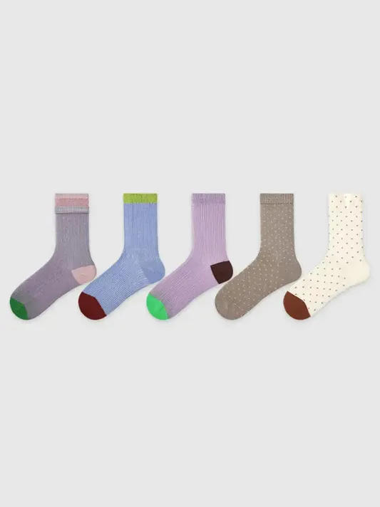 5PCS Colored Dotted Strip Socks