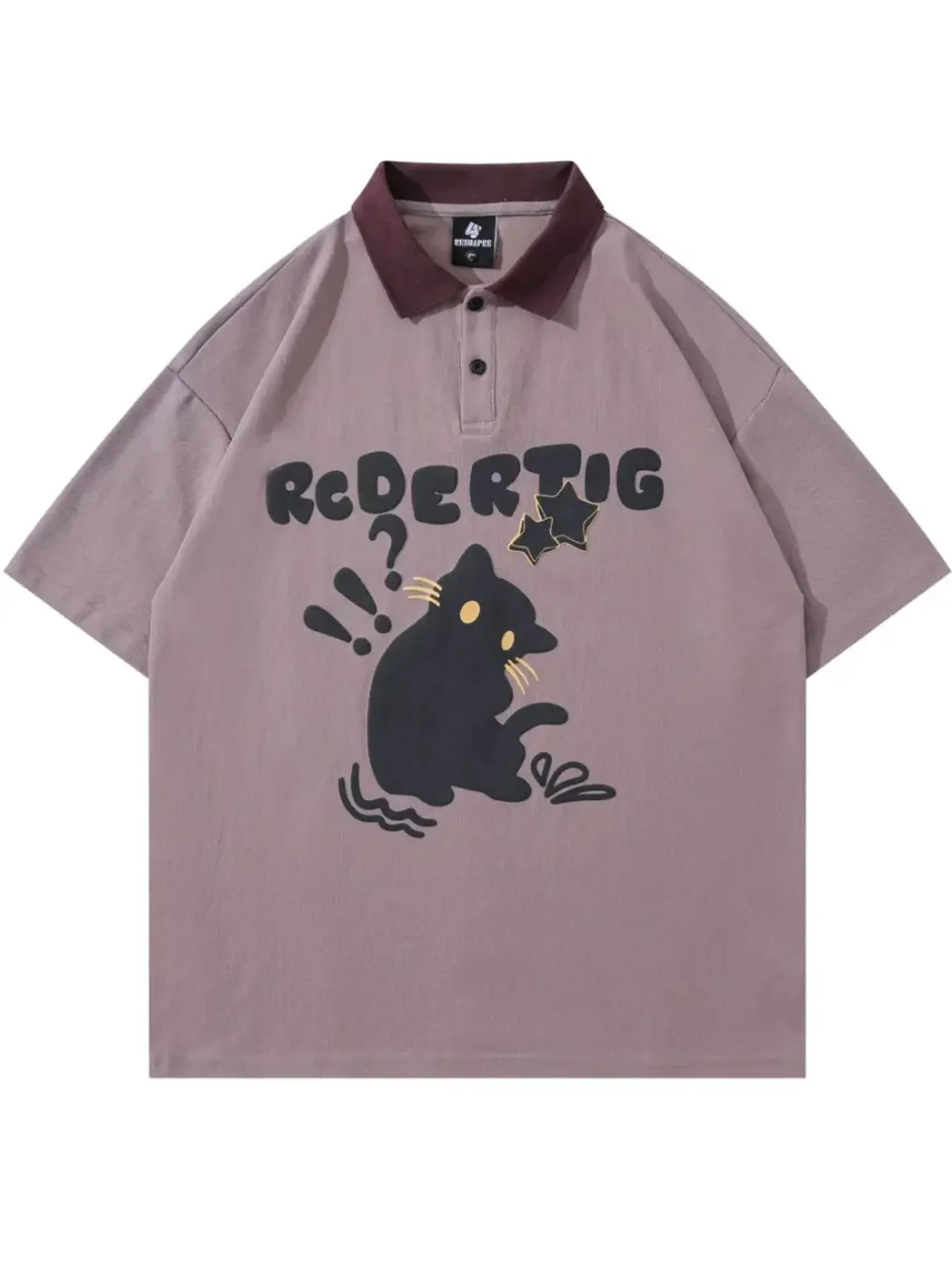 Y2K Cat Graphic Polo Collar Tees