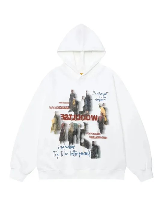 Blurred Portrait Pattern Printed Hoodie