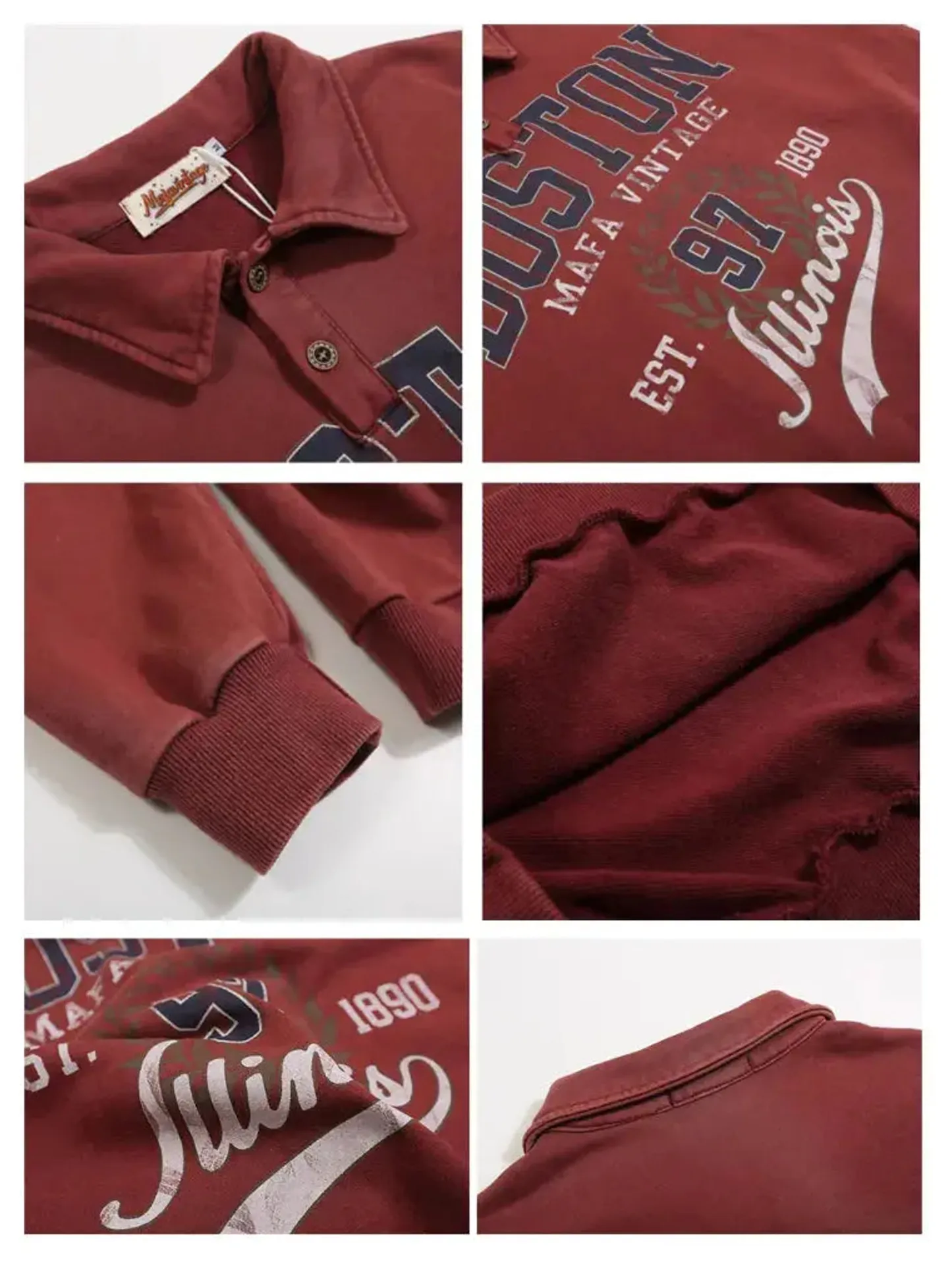 Vintage Letter Printed Polo Collar Hoodie