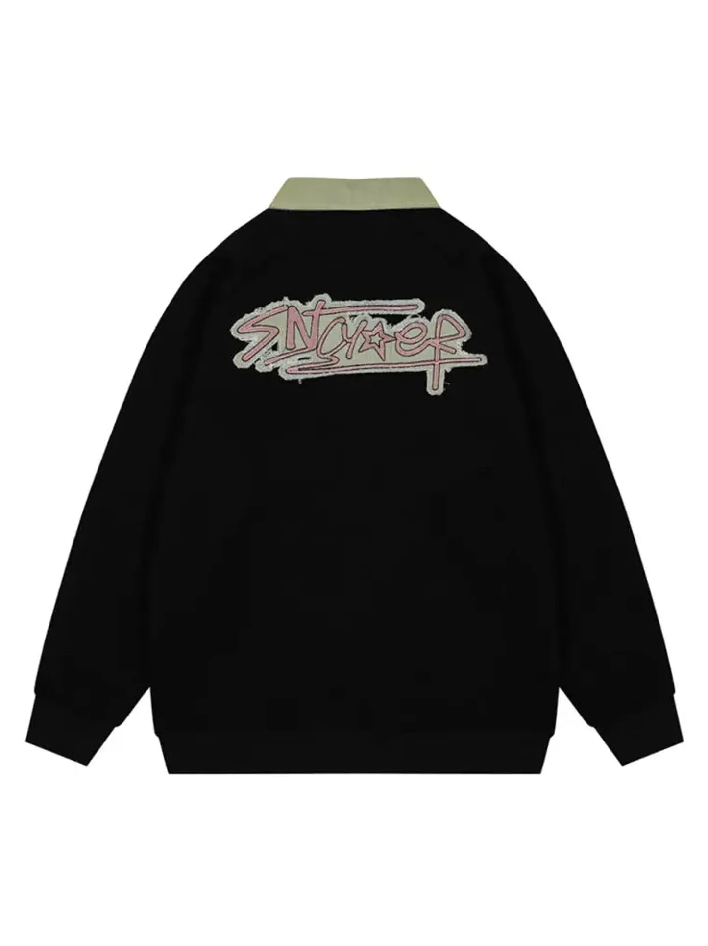 Vintage Applique Embroidered Polo Collar Sweatshirt