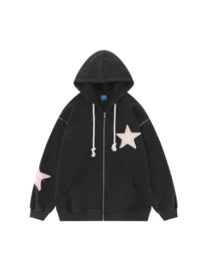 Removable Sleeves Star Zip-up Hoodie