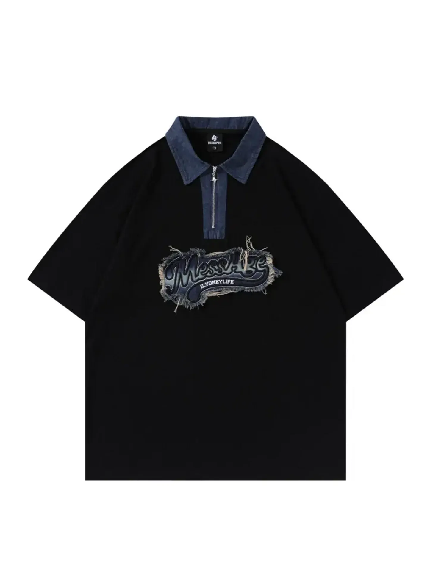 Letter Graphic Zip Polo Shirt