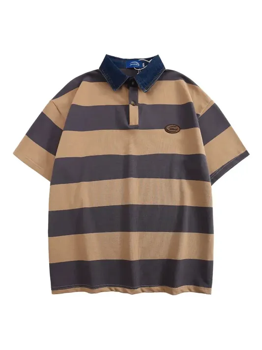 American Style Striped Button Polo Shirt