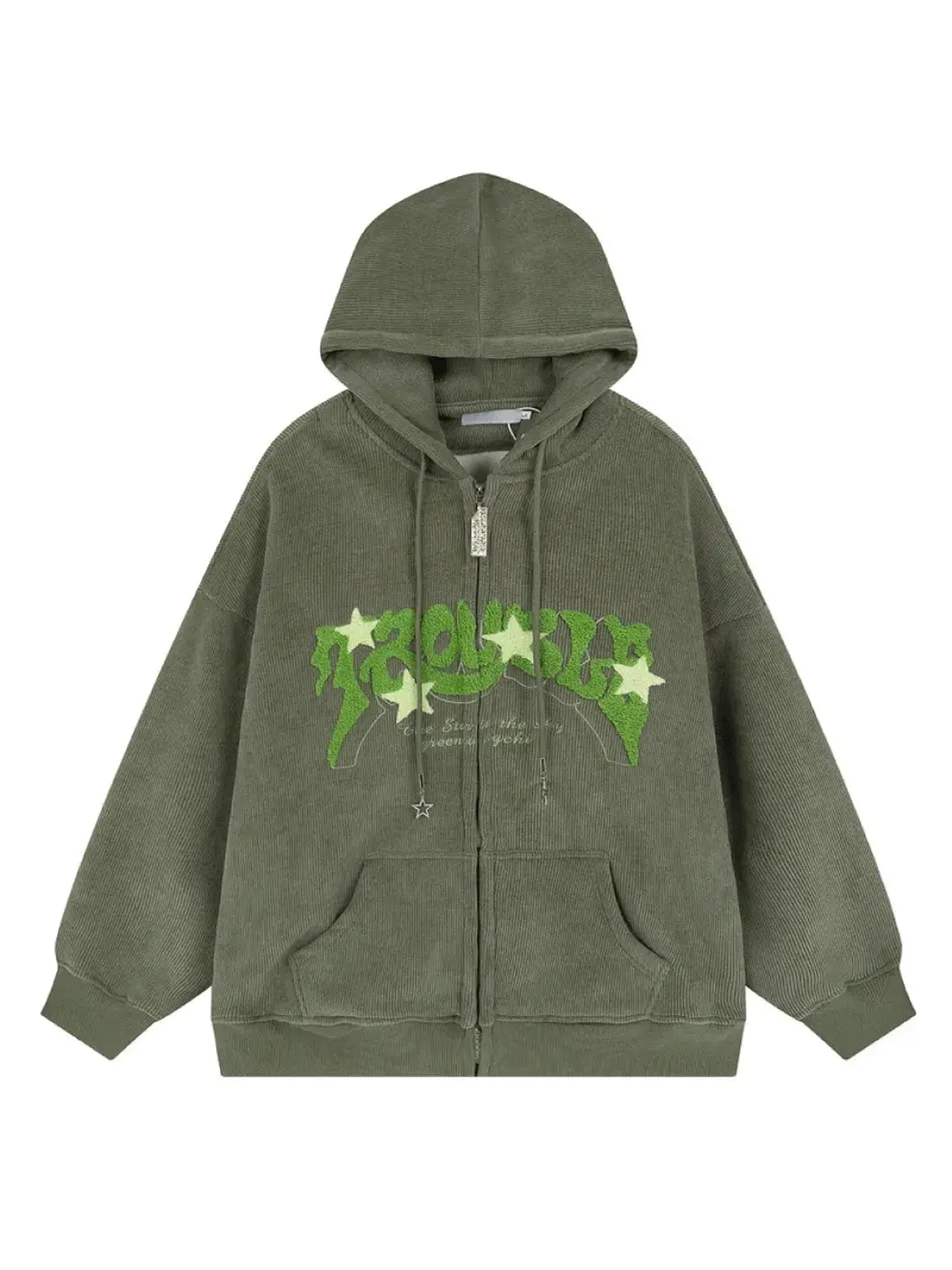 Letter Prints Corduroy Zip Up Hoodie