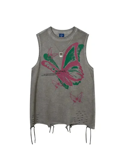 Butterfly Necklace Ripped Vest