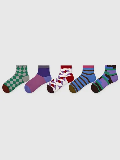 5PCS Colored Dotted Athletic Ankle Socks