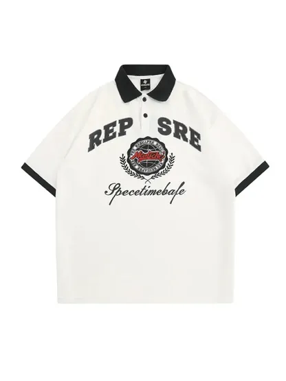 Badge Graphic Button Polo Shirt