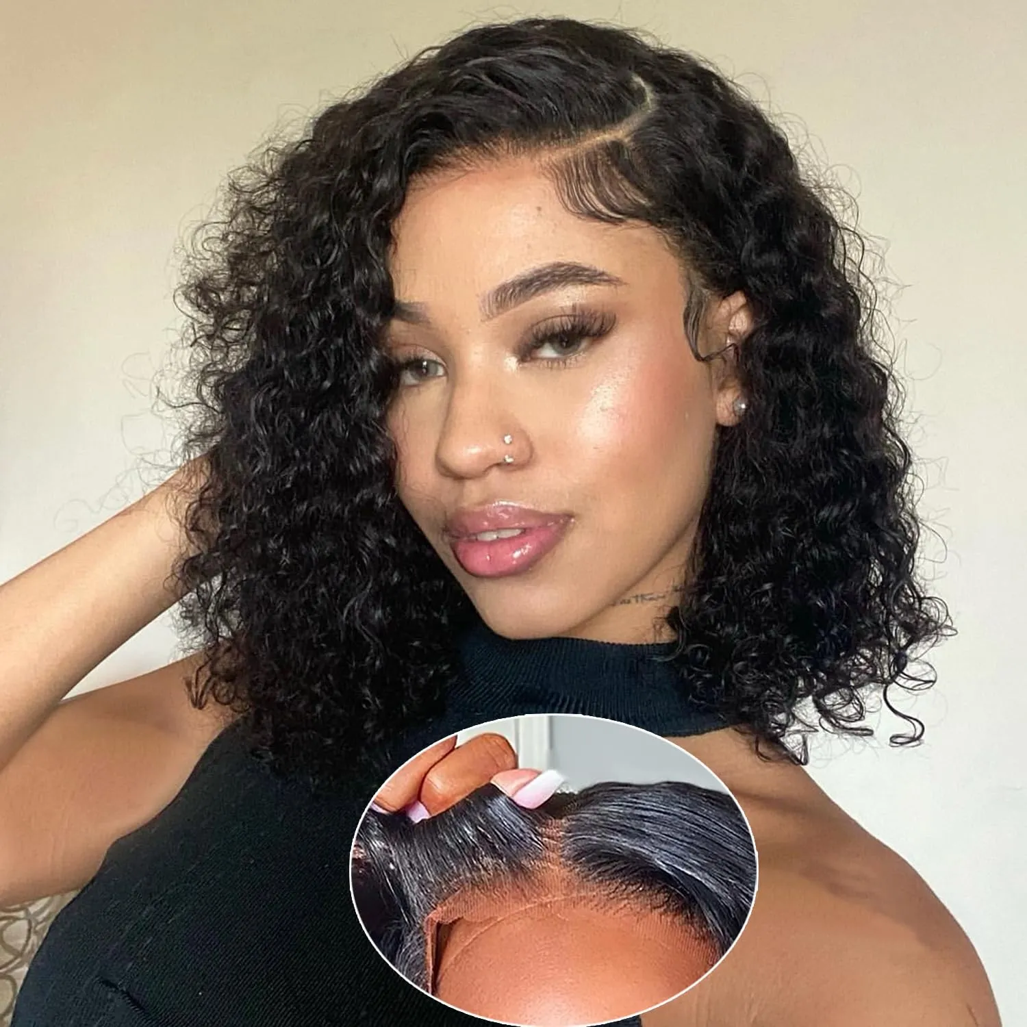 Glueless bob wig black color