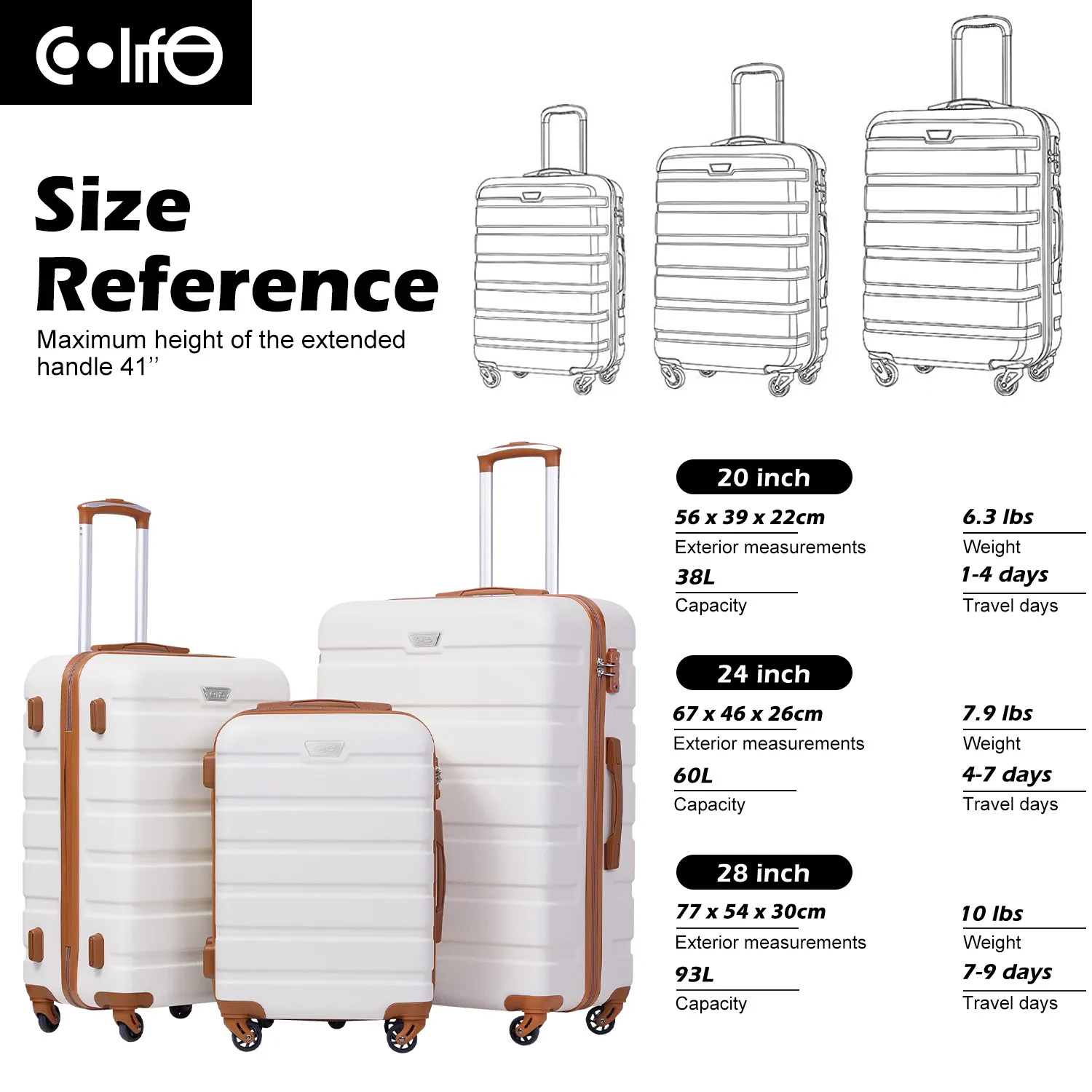 COOLIFE Luggage 3 Piece Set Suitcase Spinner Hardshell Light TSA COOLIFE Luggage 3 Piece Set Suitcase Spinner Hardshell Light TSA