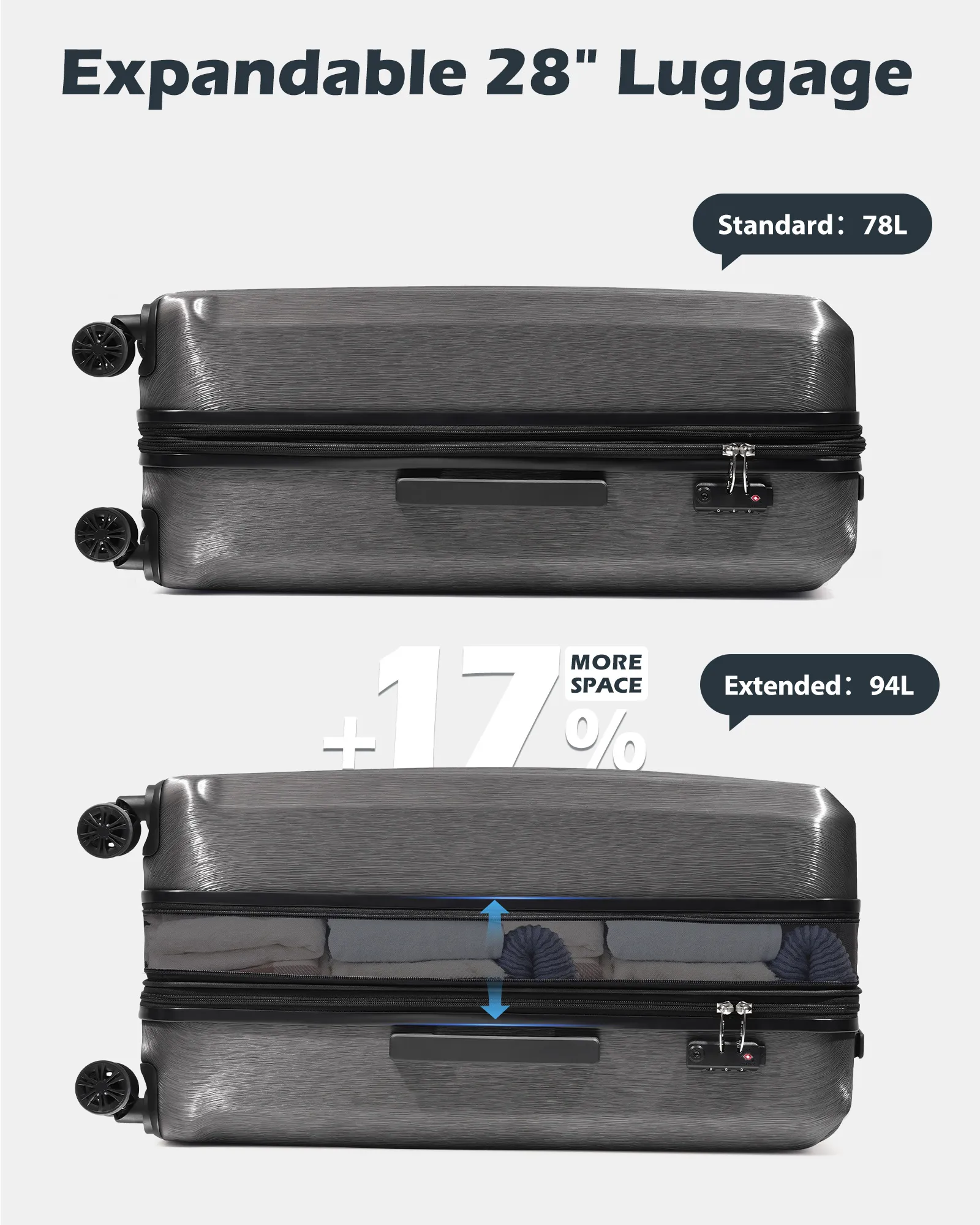Coolife Luggage Expandable Suitcase 3 Piece Set with TSA Lock