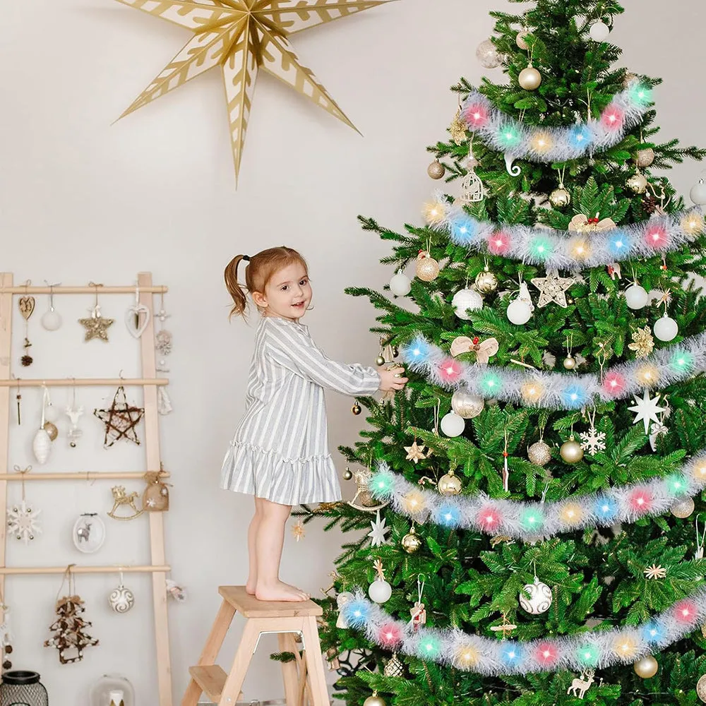 16.4 Ft White Tinsel Garland + 16.4 Ft Multicolor LED String Light