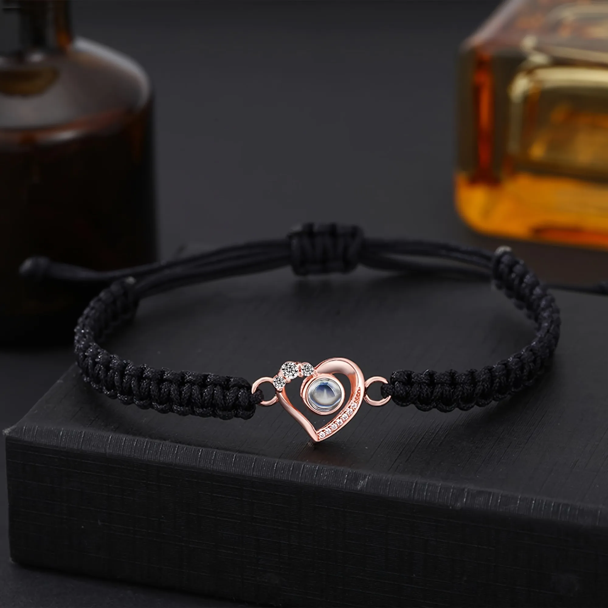 Black Rope +Rose Golden Heart