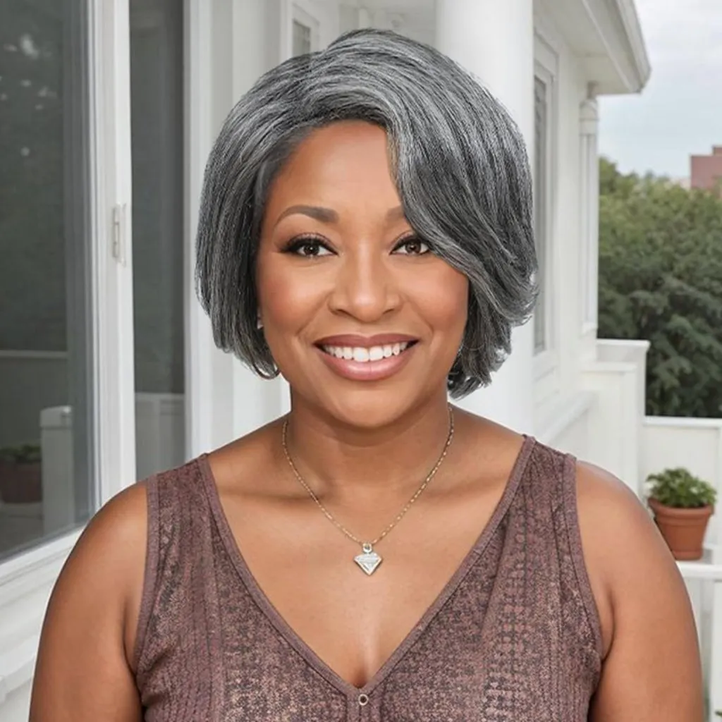 Straight Layered Grey Wig